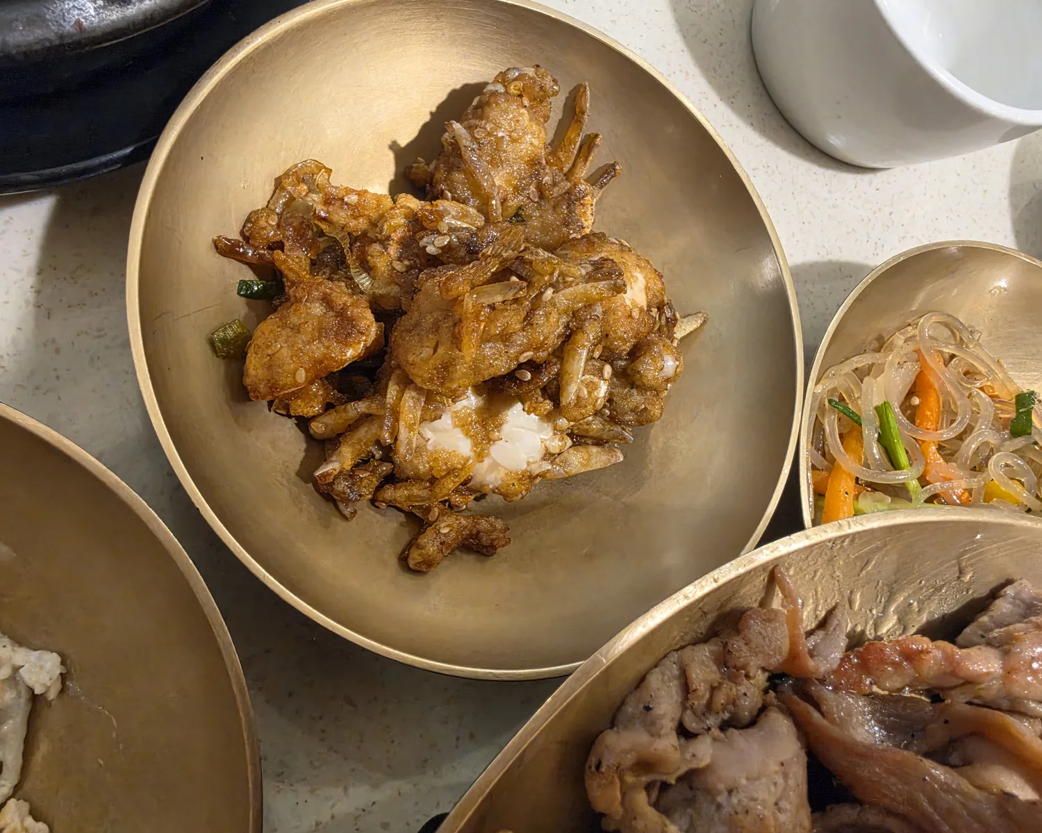 Blue-crab gangjeong — crispy glazed crab side dish at Gwangneung Ok