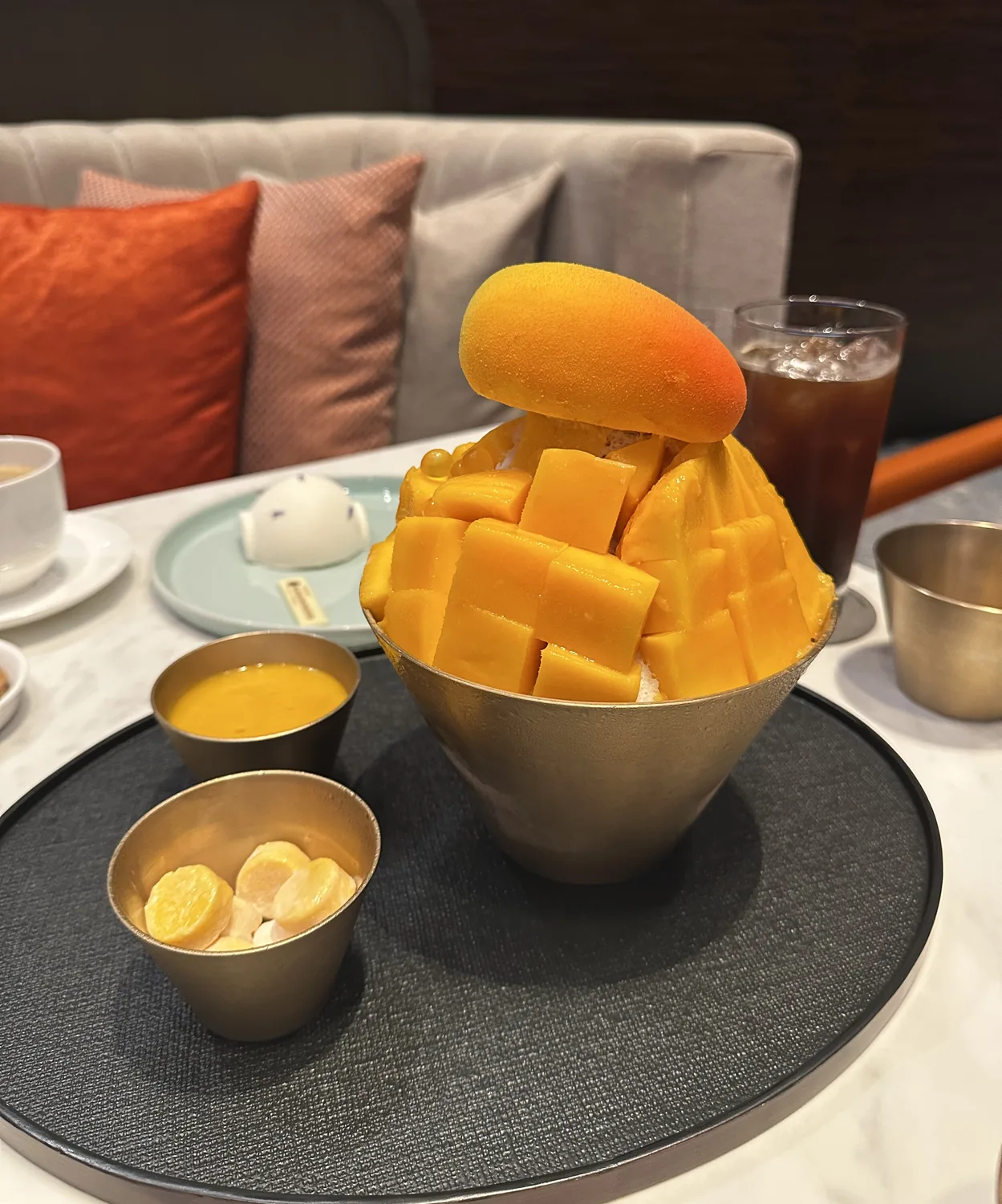 Jeju apple mango bingsu with a Valrhona chocolate mango on top at InterContinental Parnas