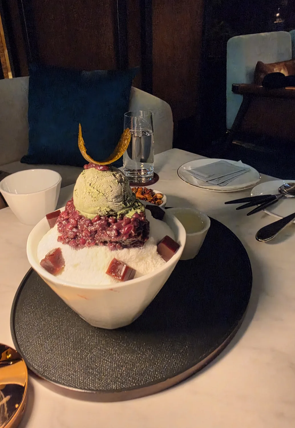 Signature red bean bingsu with mugwort ice cream and red bean yokan at InterContinental Parnas