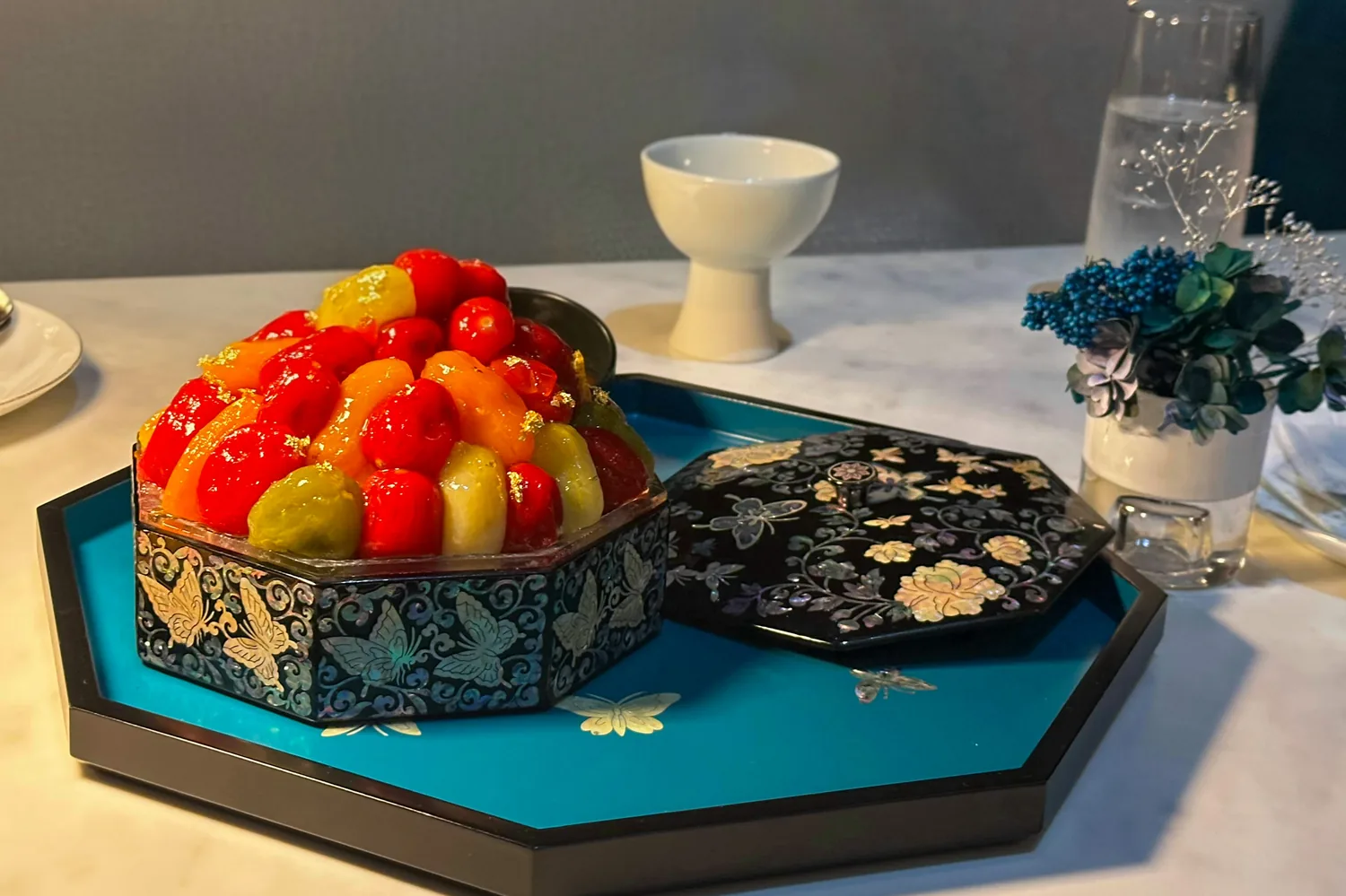 Jewel tomato bingsu in a traditional mother-of-pearl box at Grand InterContinental Seoul Parnas Lobby Lounge