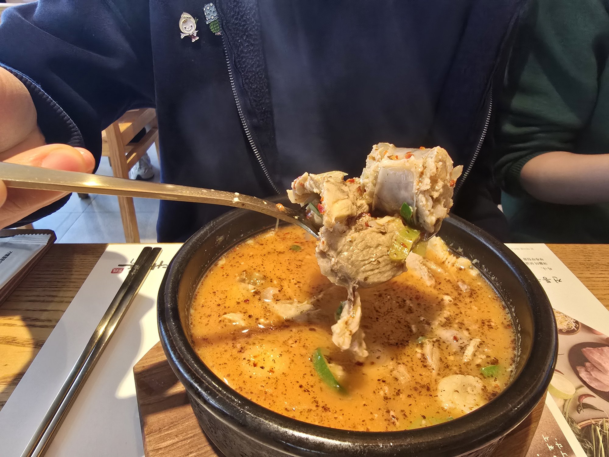 Sundaeguk closeup — thick chunks of sundae and pork